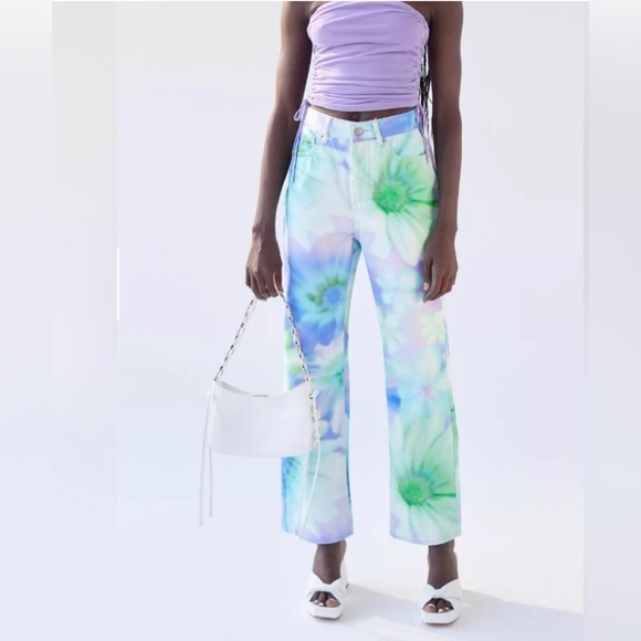 BDG Denim - BDG Floral Multi botanical‎ Tie Dye High Waisted Cowboy Jeans pants size 27 new